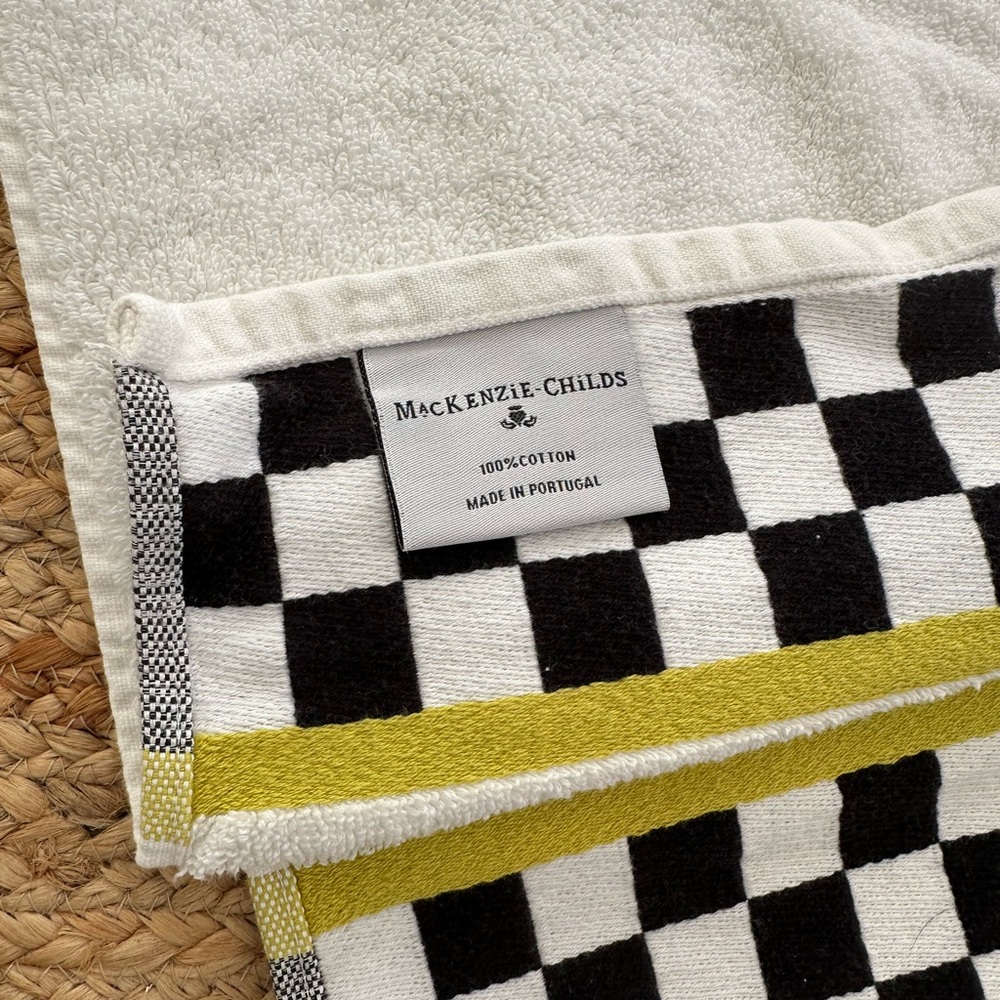 MacKenzie-Childs Black and White Checkered Towel with Yellow Accent - Picture 3 of 8